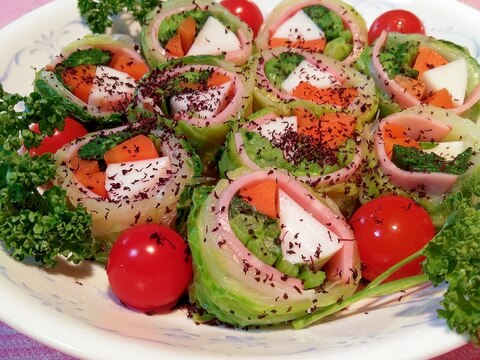 ハムと蒲鉾と季節の野菜巻き